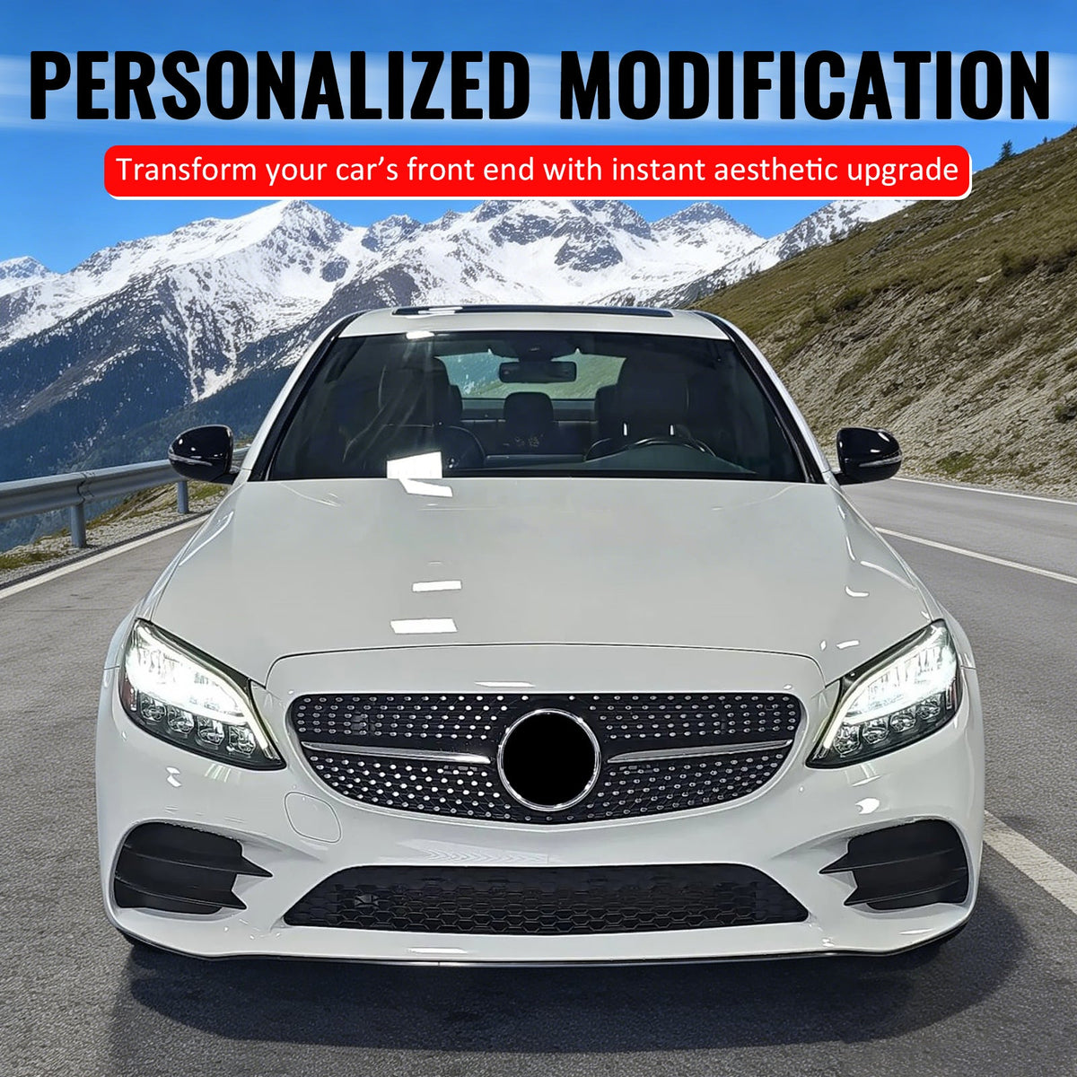 2019-2021 Benz W205 C300 C43 AMG Sedan Diamond Style Unpainted + Chrome Grille ABS