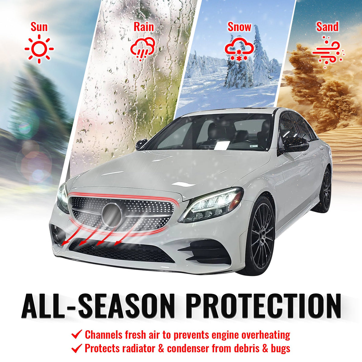 2019-2021 Benz W205 C300 C43 AMG Sedan Diamond Style Unpainted + Chrome Grille ABS