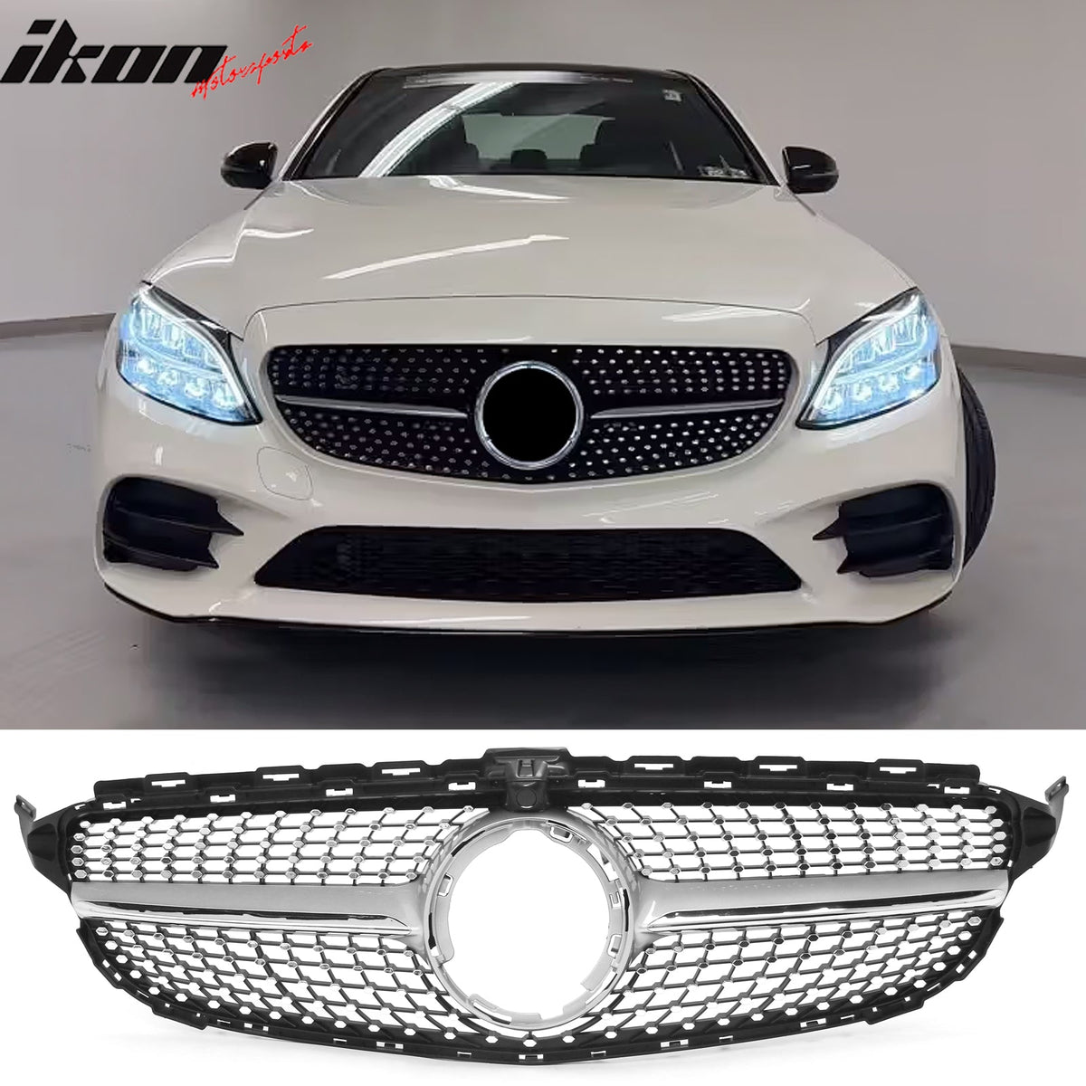 2019-2021 Benz W205 C300 C43 AMG Sedan Diamond Style Unpainted + Chrome Grille ABS