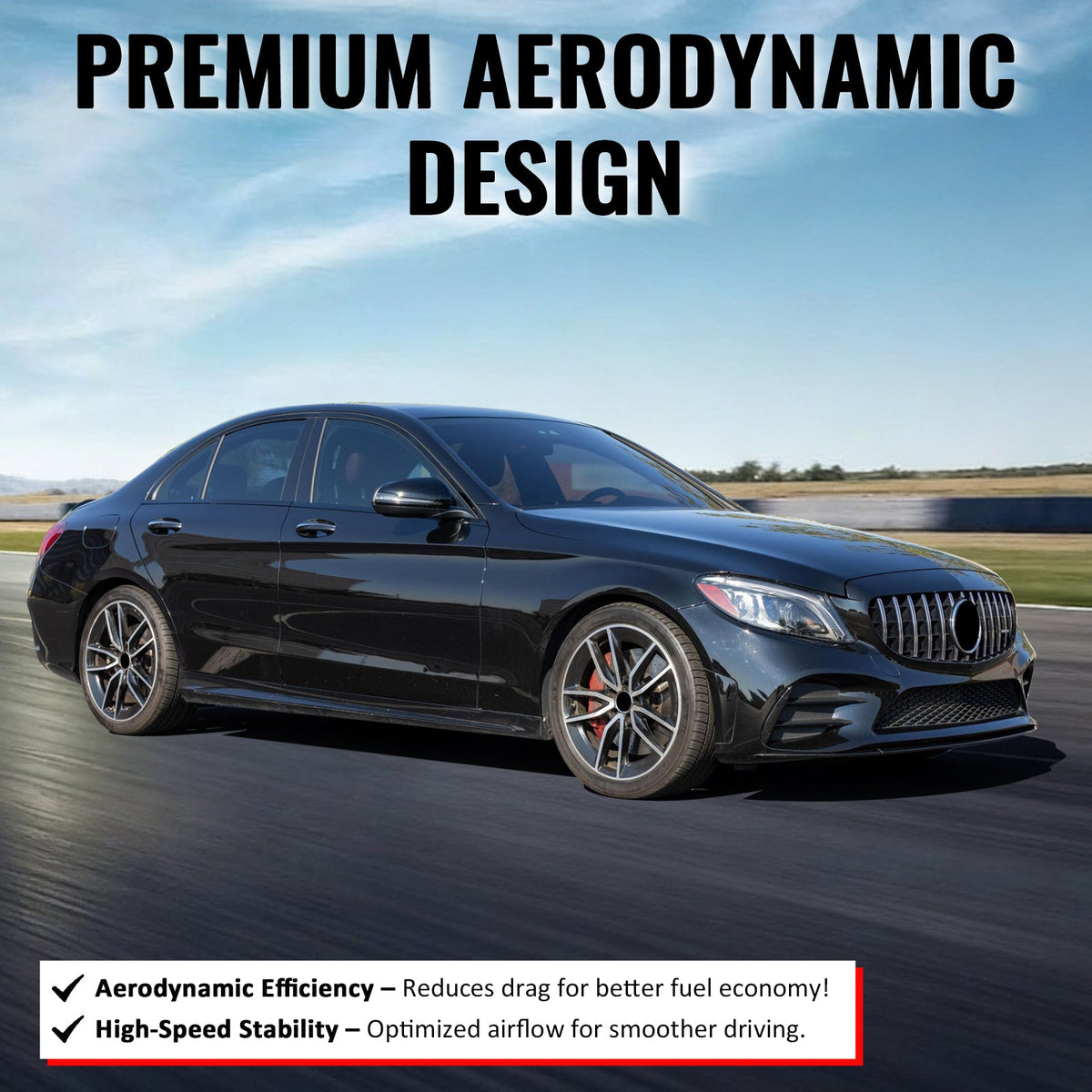 2019-2021 Benz W205 C300 C43 AMG Sedan GT Style Unpainted Black + Chrome Grille ABS