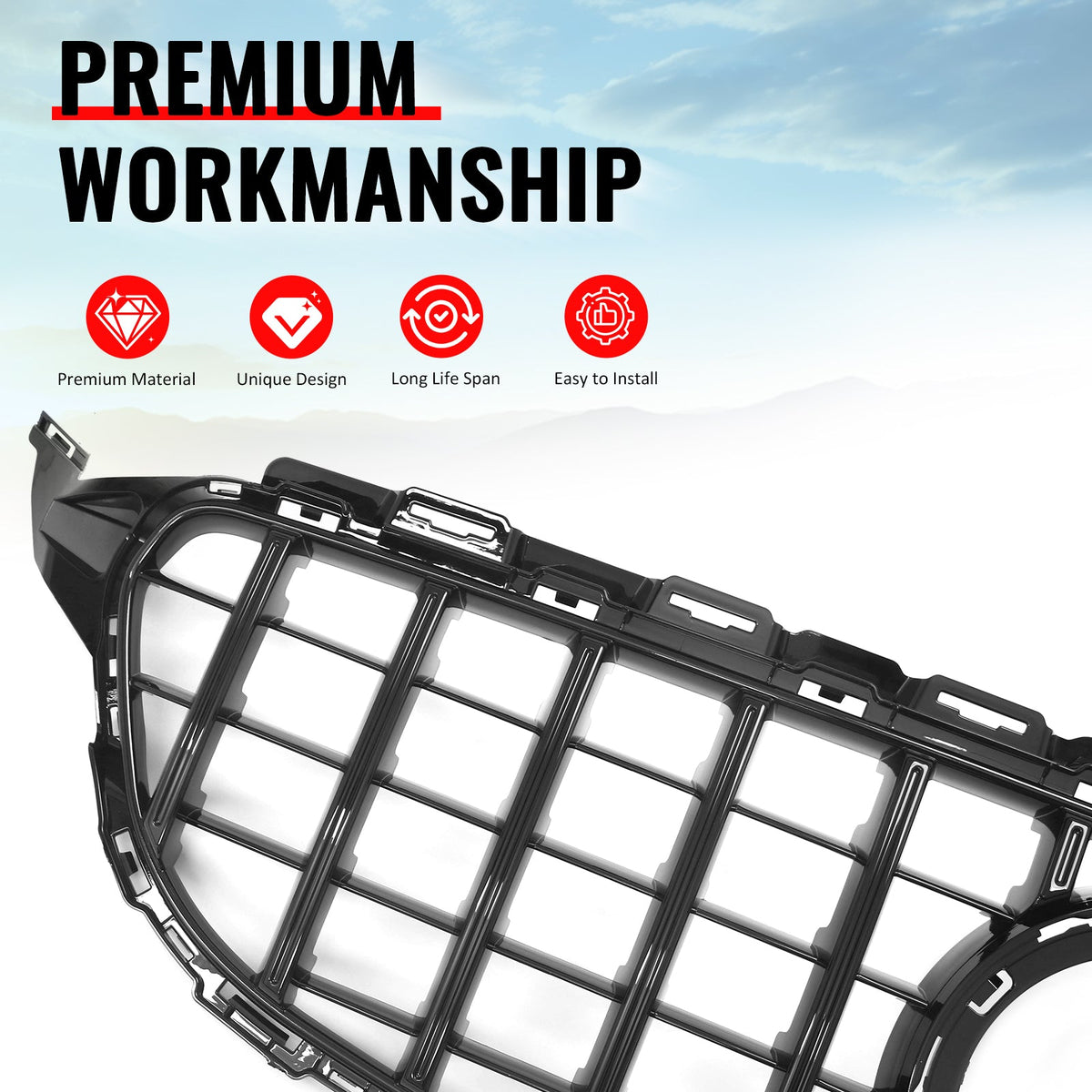 2019-2021 Benz W205 C300 C43 AMG Sedan GT Style Gloss Black Grille ABS
