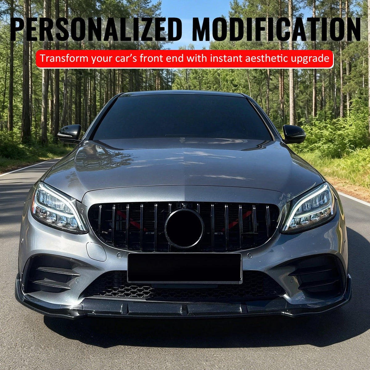2019-2021 Benz W205 C300 C43 AMG Sedan GT Style Gloss Black Grille ABS