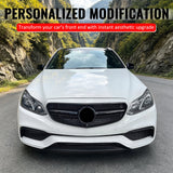2014-2016 Mercedes-Benz E-Class W212 Sedan & S212 Wagon Front Bumper Hood Upper Mesh Grille Replacement W/Gloss Black Bar E63 Style ABS