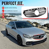 2014-2016 Mercedes-Benz E-Class W212 Sedan & S212 Wagon Front Bumper Hood Upper Mesh Grille Replacement W/Silver Bar E63 Style ABS
