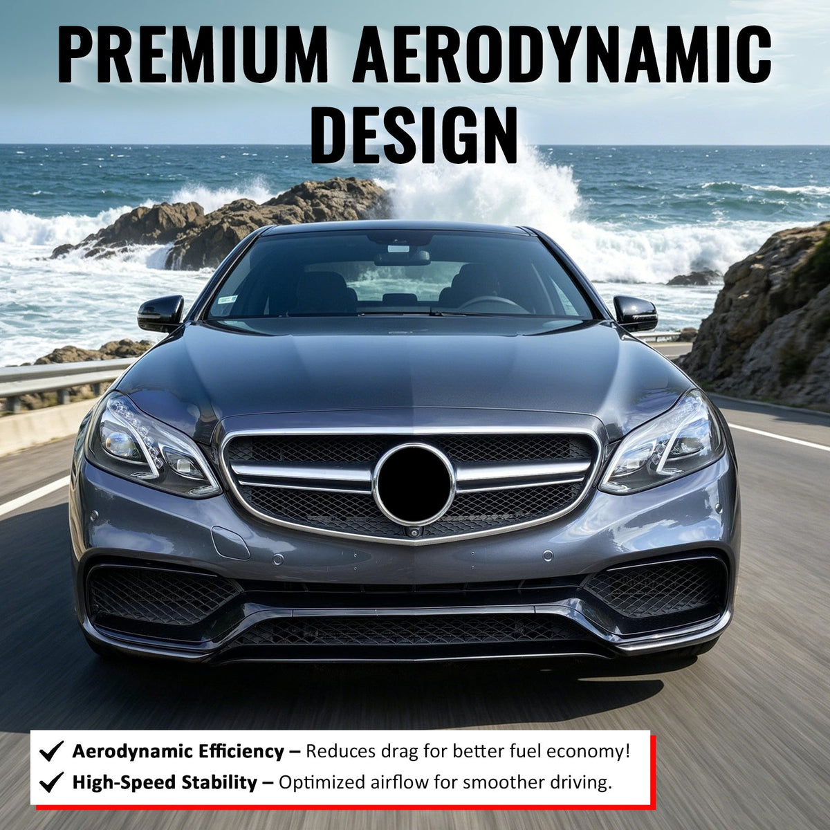 2014-2016 Mercedes-Benz E-Class W212 Sedan & S212 Wagon Front Bumper Hood Upper Mesh Grille Replacement W/Silver Bar E63 Style ABS