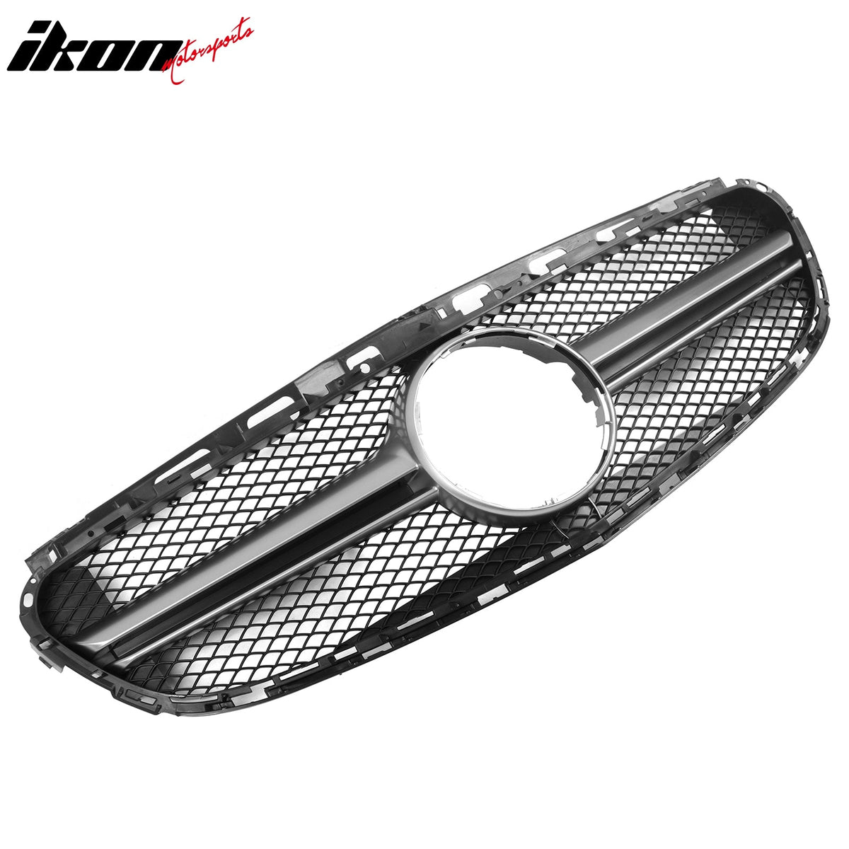 2014-2016 Mercedes-Benz E-Class W212 Sedan & S212 Wagon Front Bumper Hood Upper Mesh Grille Replacement W/Silver Bar E63 Style ABS