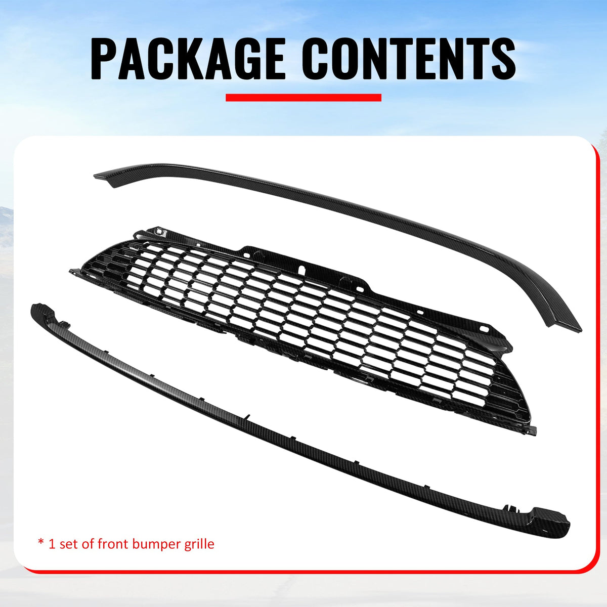 2008-2015 Mini Cooper S& JCW R55 R56 R57 R58 R59 JCW Style Front Bumper Upper Grille w/ Frame Carbon Fiber Print ABS