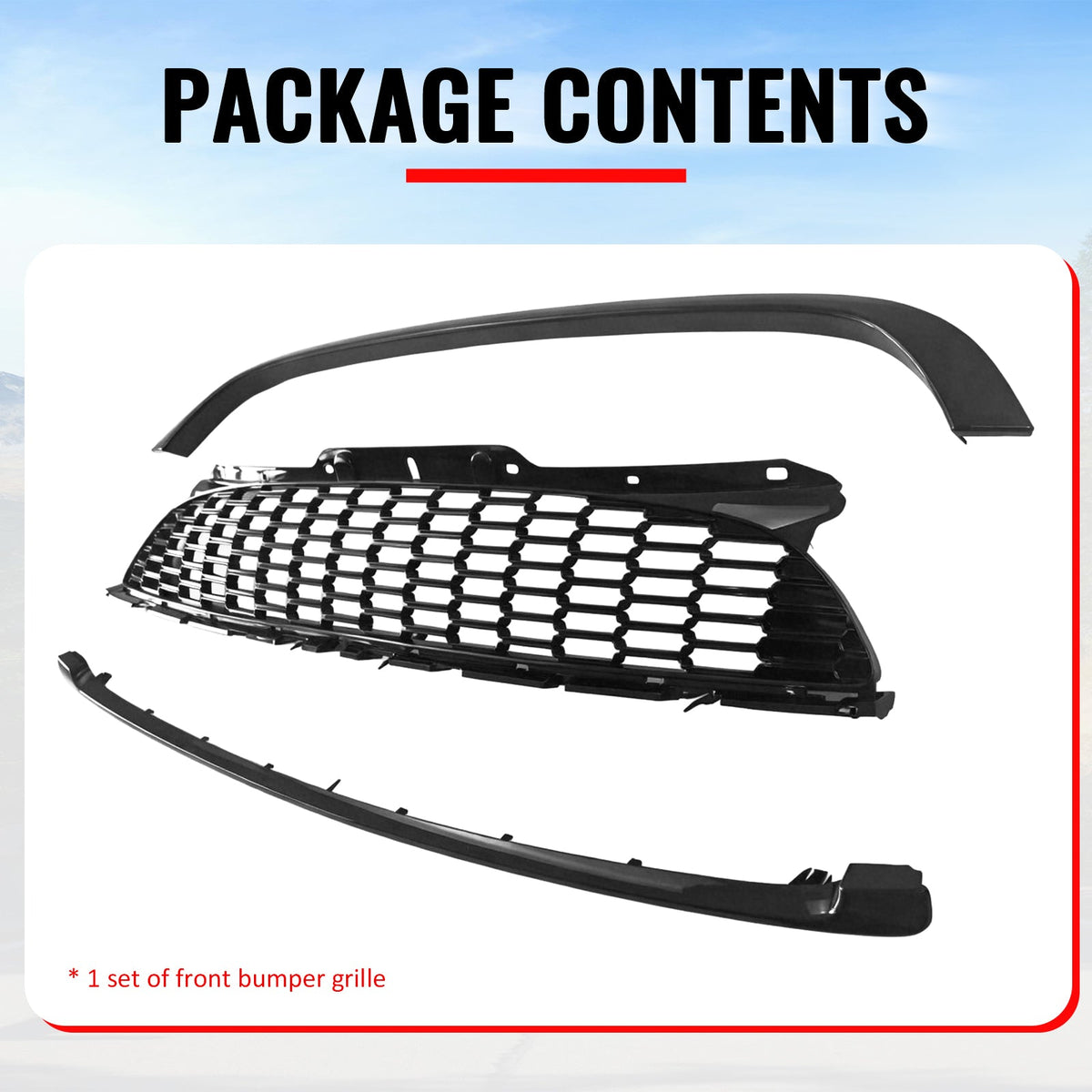 2008-2015 Mini Cooper S& JCW R55 R56 R57 R58 R59 JCW Style Front Bumper Upper Grille w/ Frame Gloss Black ABS