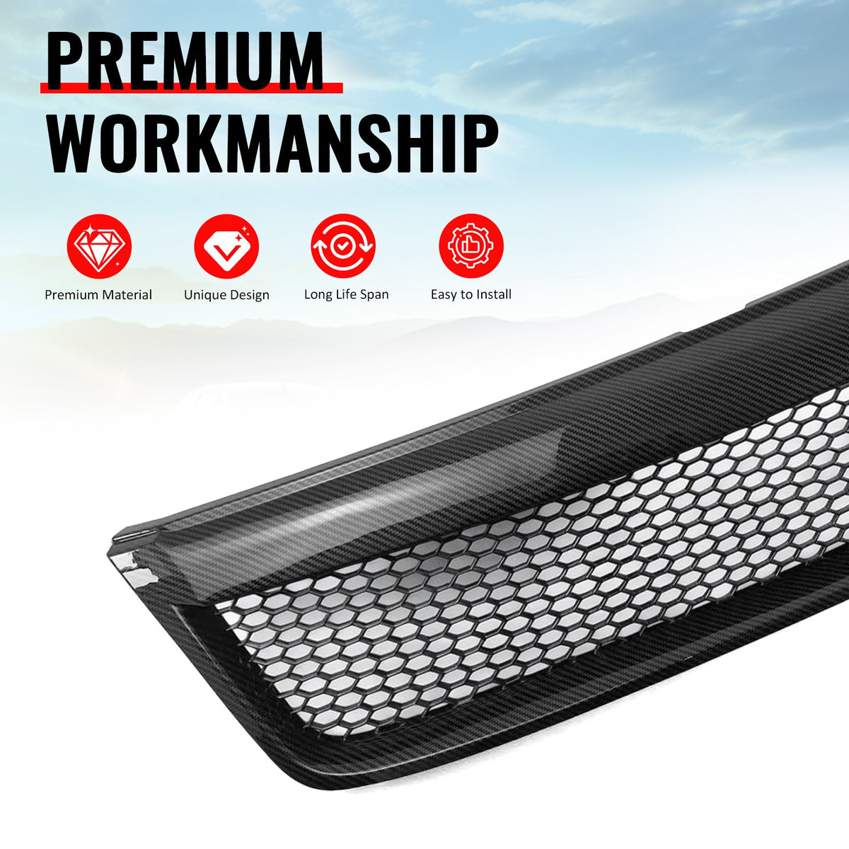 2009-2013 Subaru Forester Honeycomb Style Front Bumper Upper Grille Replacement Carbon Fiber Print ABS