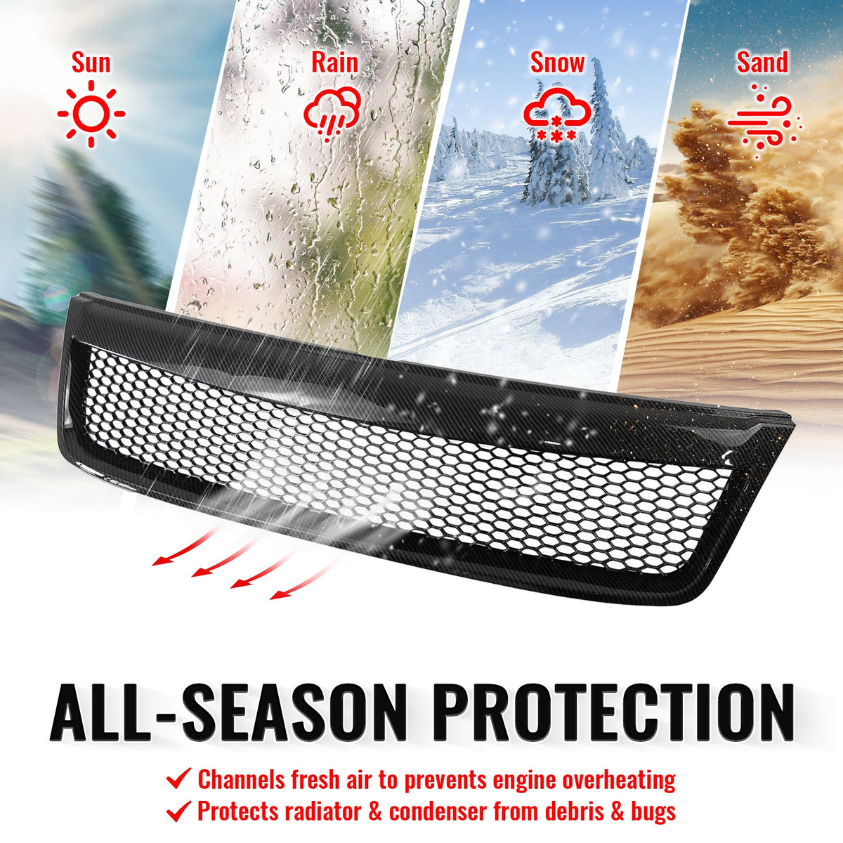 2009-2013 Subaru Forester Honeycomb Style Front Bumper Upper Grille Replacement Carbon Fiber Print ABS