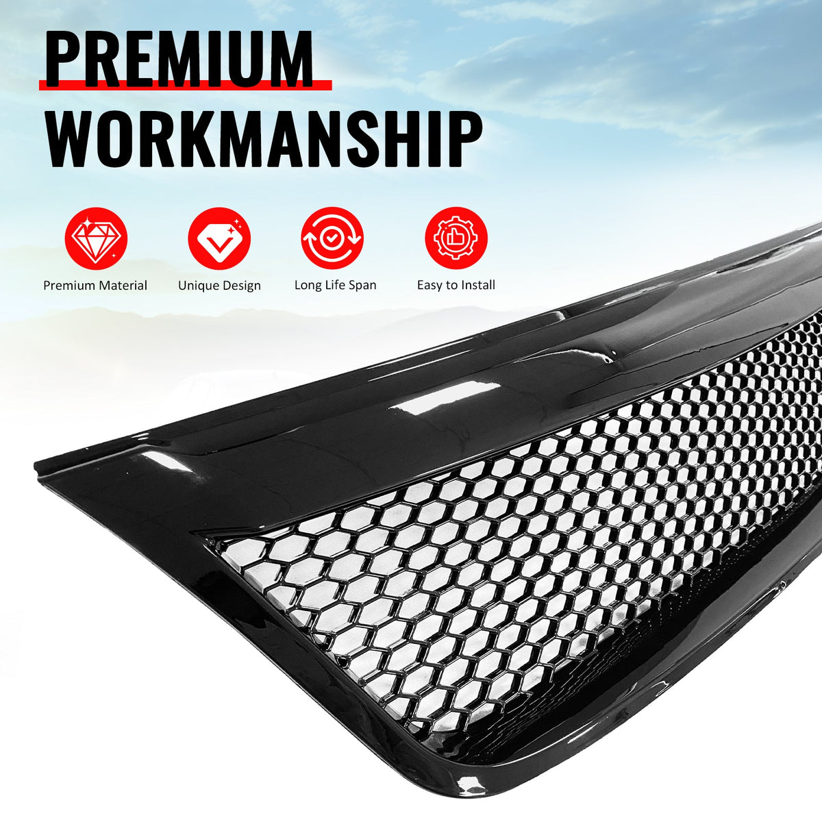 2009-2013 Subaru Forester Honeycomb Style Front Bumper Upper Grille Replacement Gloss Black ABS