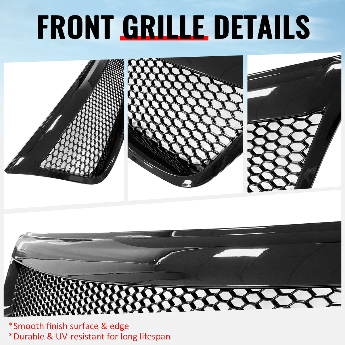 2009-2013 Subaru Forester Honeycomb Style Front Bumper Upper Grille Replacement Gloss Black ABS