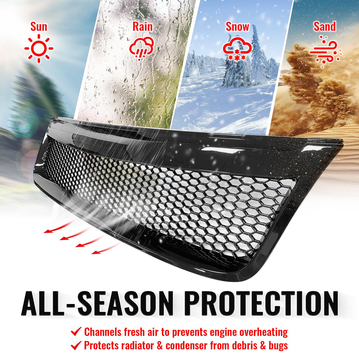 2009-2013 Subaru Forester Honeycomb Style Front Bumper Upper Grille Replacement Gloss Black ABS