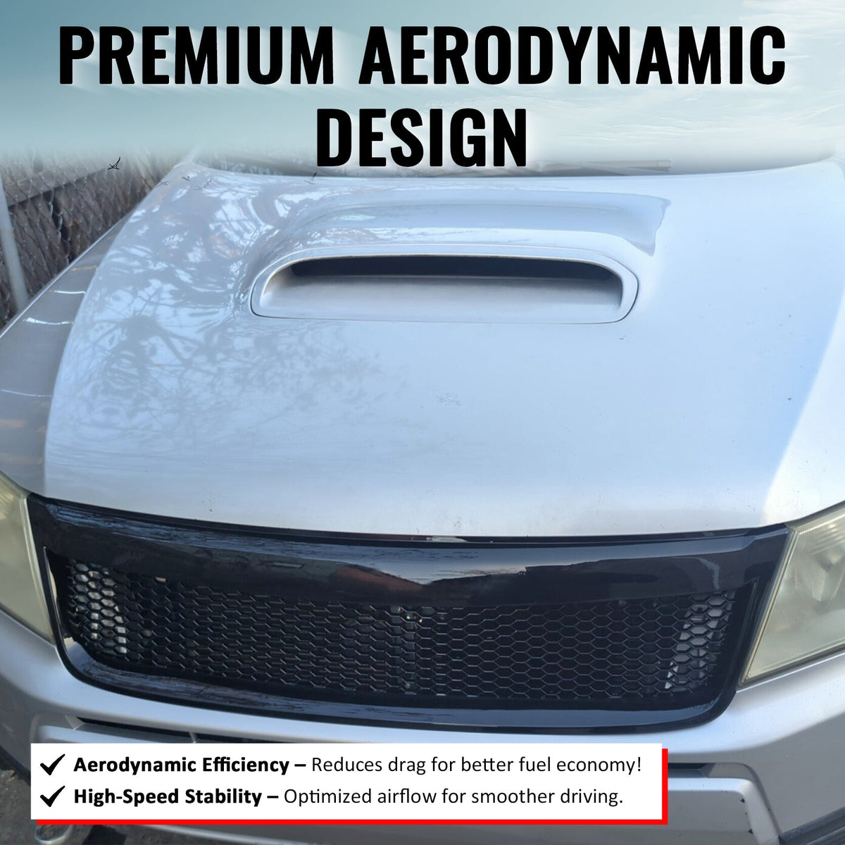 2009-2013 Subaru Forester Honeycomb Style Front Bumper Upper Grille Replacement Gloss Black ABS