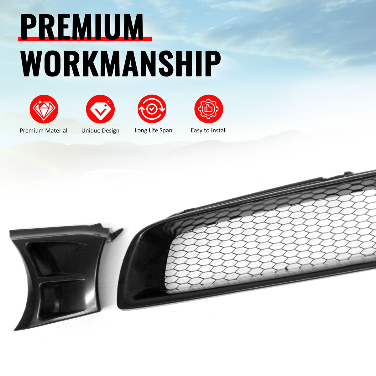 2002-2003 Subaru Impreza Front Upper Grille WRX STI Mesh Style Black Replacement Front Bumper Hood Grill