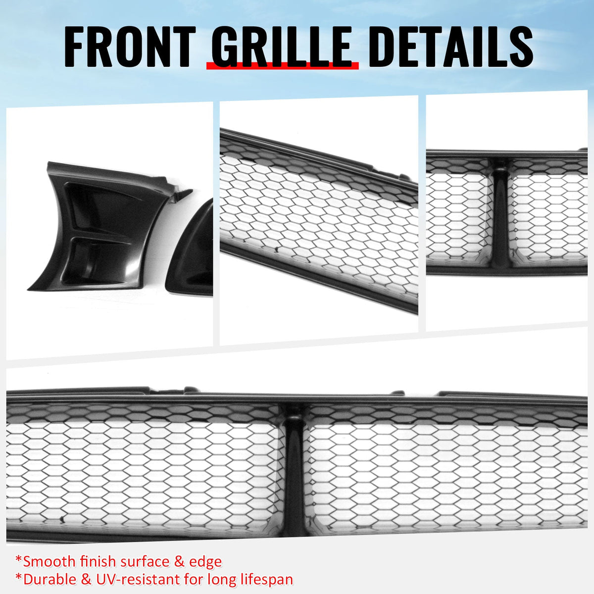 2002-2003 Subaru Impreza Front Upper Grille WRX STI Mesh Style Black Replacement Front Bumper Hood Grill