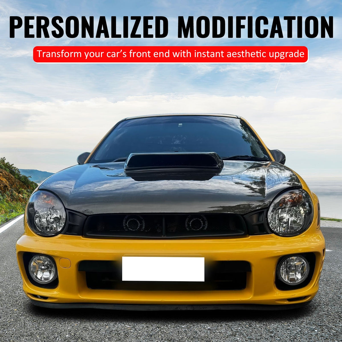 2002-2003 Subaru Impreza Front Upper Grille WRX STI Mesh Style Black Replacement Front Bumper Hood Grill