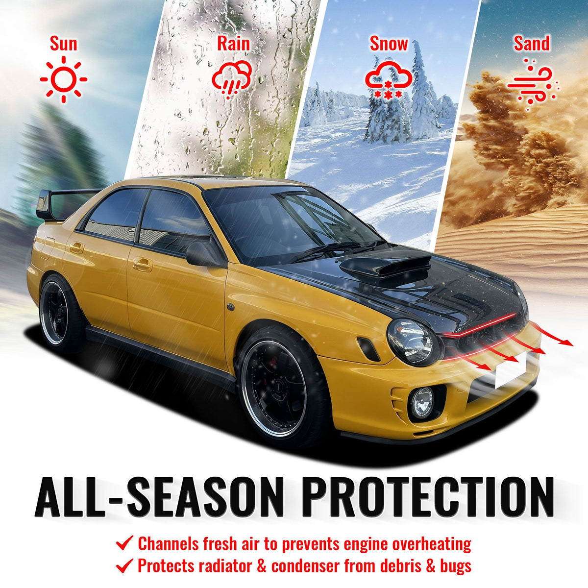 2002-2003 Subaru Impreza Front Upper Grille WRX STI Mesh Style Black Replacement Front Bumper Hood Grill