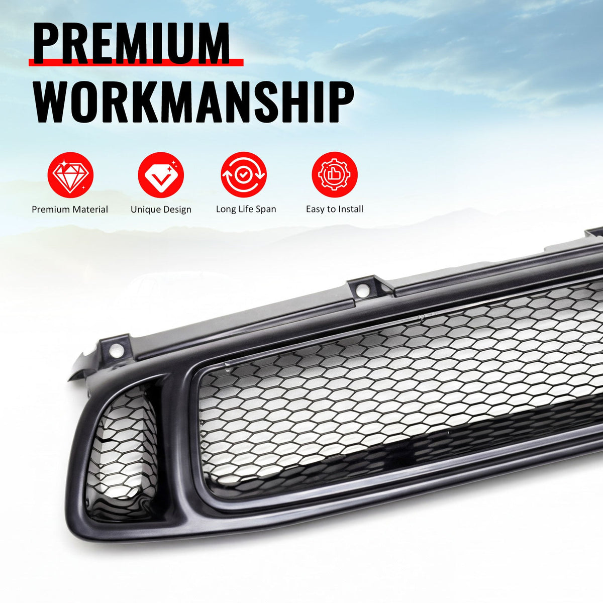 2004-2005 Subaru Impreza Front Upper Grille WRX STI Mesh Style Black Replacement Front Bumper Hood Grill