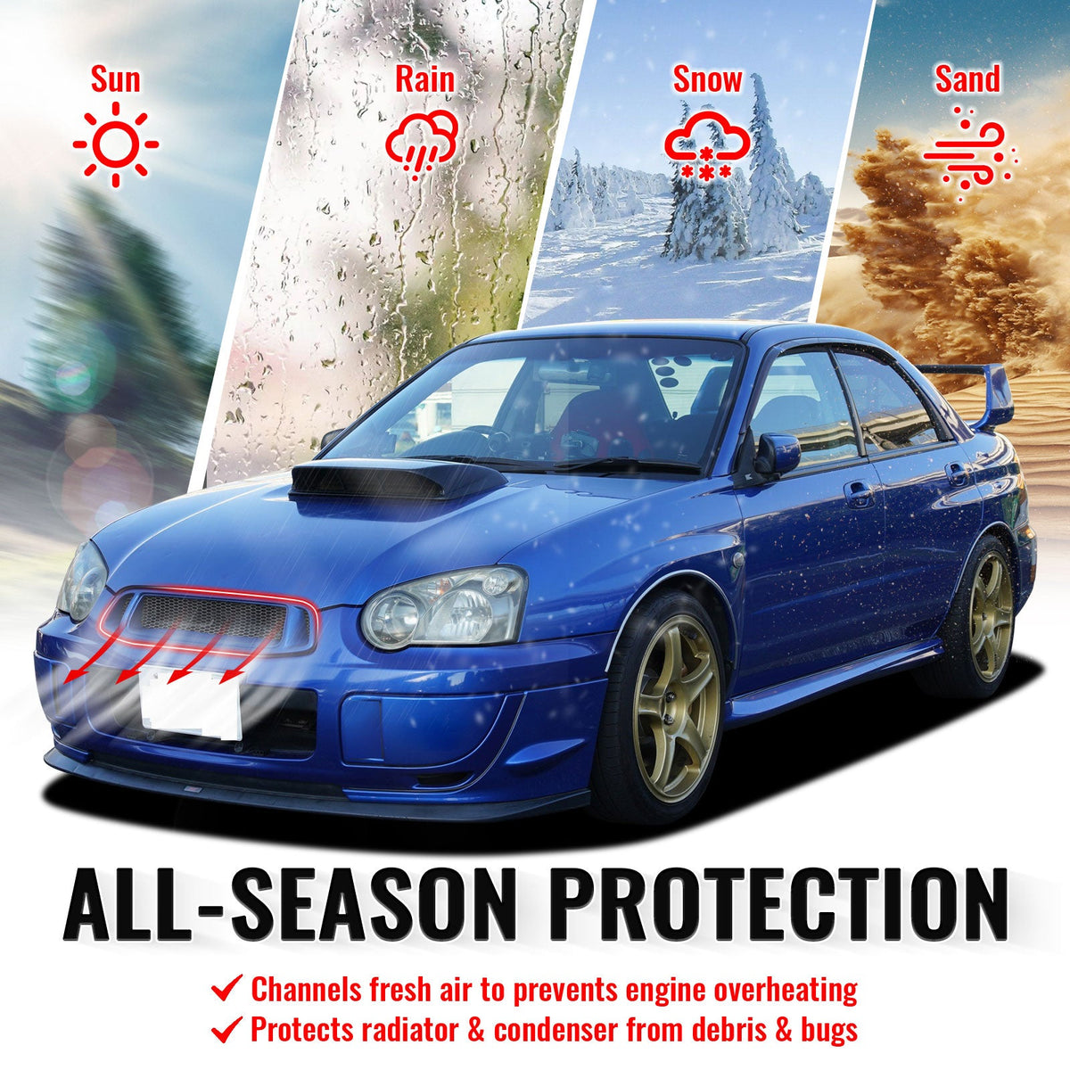 2004-2005 Subaru Impreza Front Upper Grille WRX STI Mesh Style Black Replacement Front Bumper Hood Grill