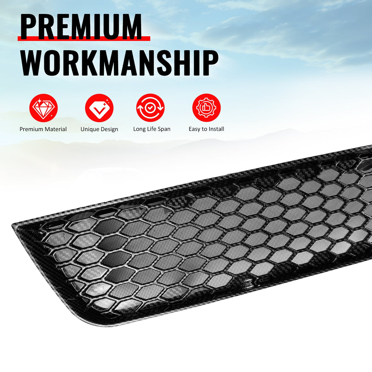 2008-2010 Subaru Impreza WRX STI Honeycomb Style Front Bumper Lower Grille Insect Prevention Carbon Fiber Print ABS