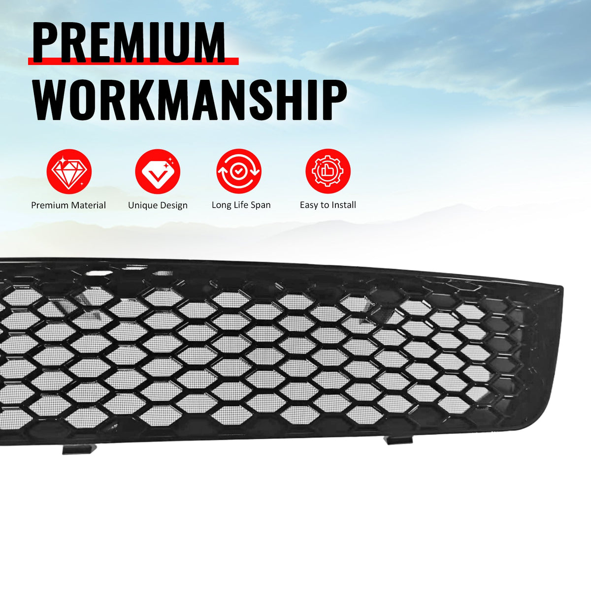 2008-2010 Subaru Impreza WRX STI Honeycomb Style Front Bumper Lower Grille Insect Prevention Gloss Black ABS