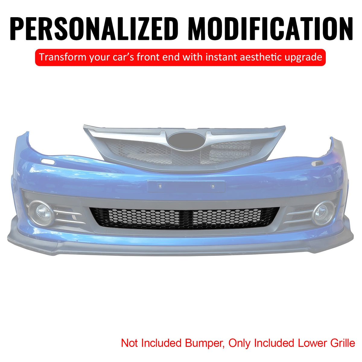 2008-2010 Subaru Impreza WRX STI Honeycomb Style Front Bumper Lower Grille Insect Prevention Gloss Black ABS