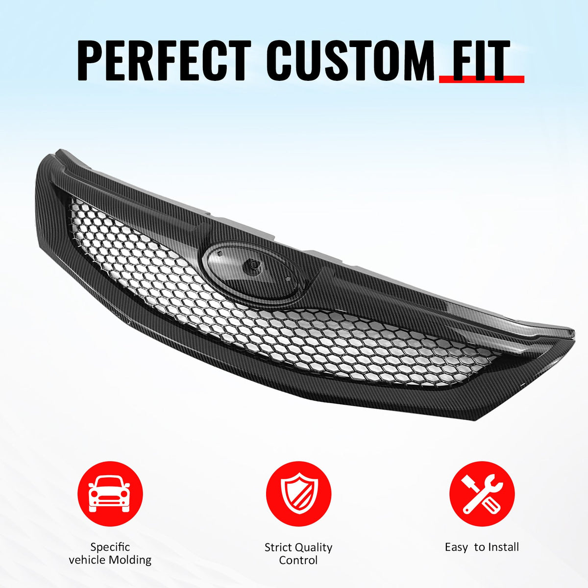 2008-2010 Subaru Impreza WRX & WRX STI Hatchback Honeycomb Style Front Bumper Upper Grille Carbon Fiber Print ABS