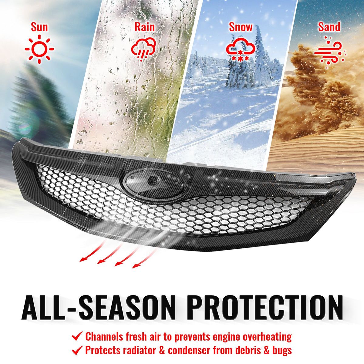 2008-2010 Subaru Impreza WRX & WRX STI Hatchback Honeycomb Style Front Bumper Upper Grille Carbon Fiber Print ABS