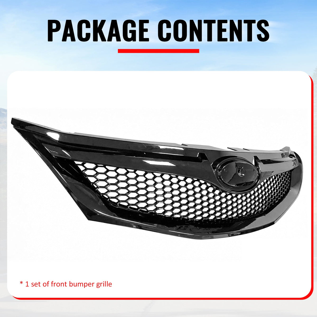 2008-2010 Subaru Impreza WRX & WRX STI Hatchback Honeycomb Style Front Bumper Upper Grille Replacement Gloss Black ABS