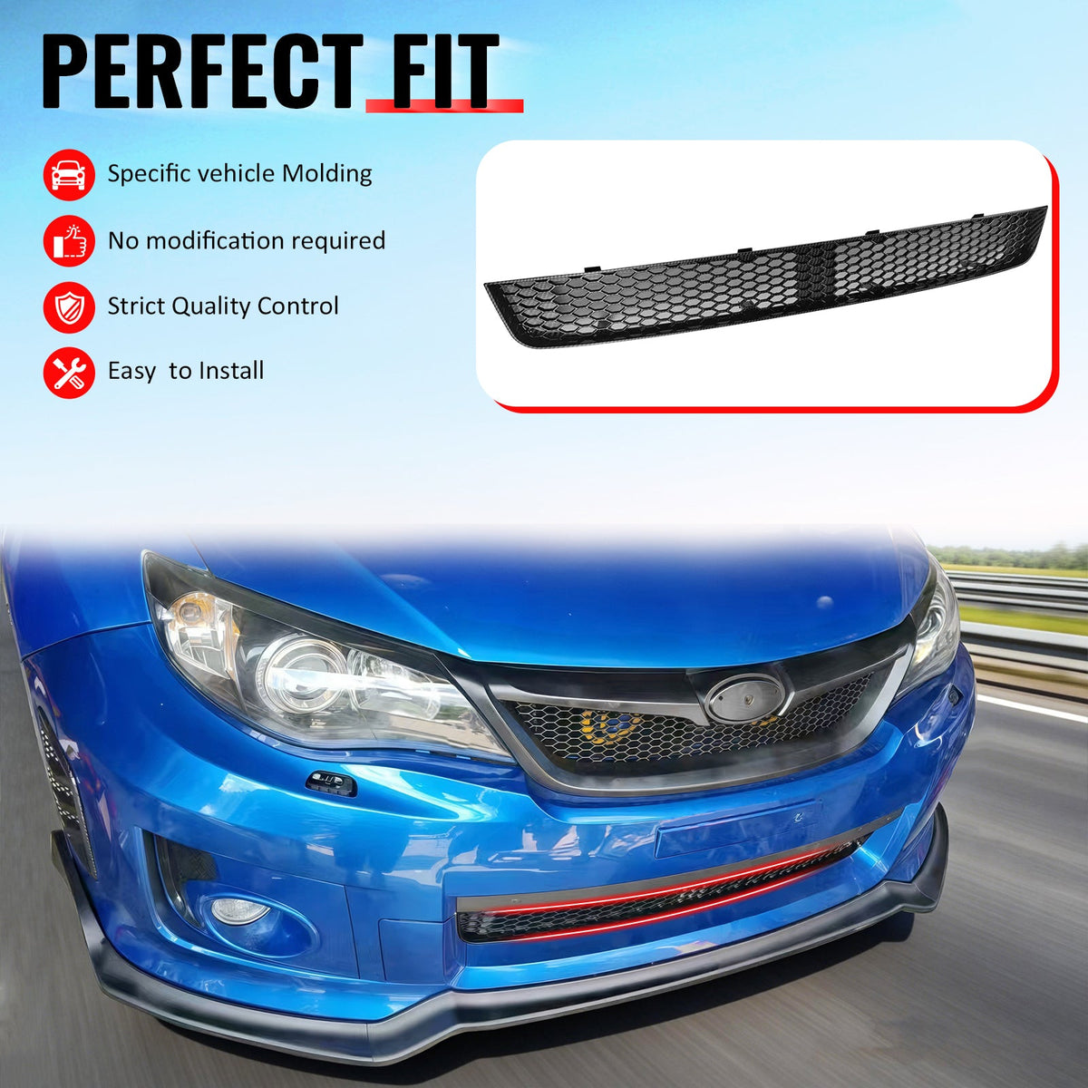 2011-2014 Subaru Impreza WRX & WRX STI Honeycomb Style Front Bumper Lower Grille Insect Prevention Carbon Fiber Print PP