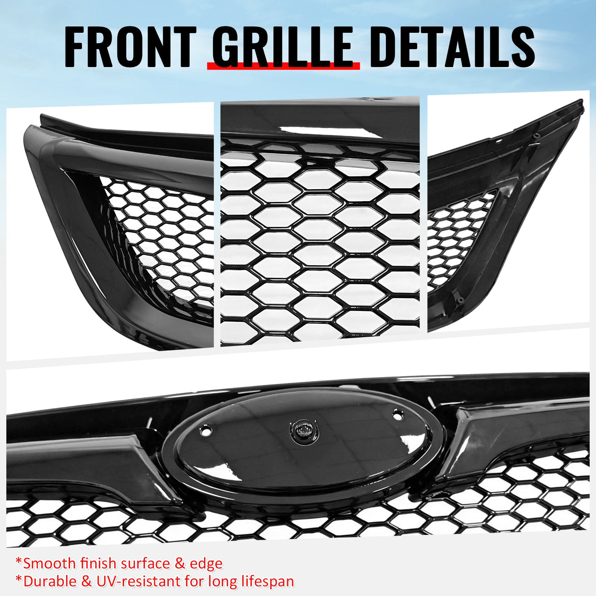 2011-2014 Subaru Impreza WRX & WRX STI Honeycomb Style Front Bumper Upper Grille Replacement Gloss Black ABS