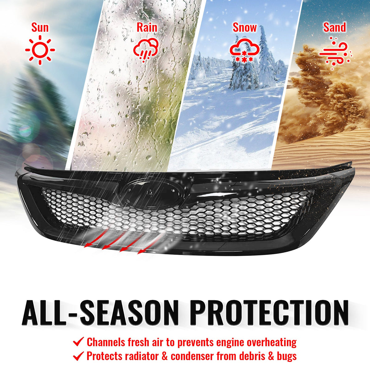 2011-2014 Subaru Impreza WRX & WRX STI Honeycomb Style Front Bumper Upper Grille Replacement Gloss Black ABS