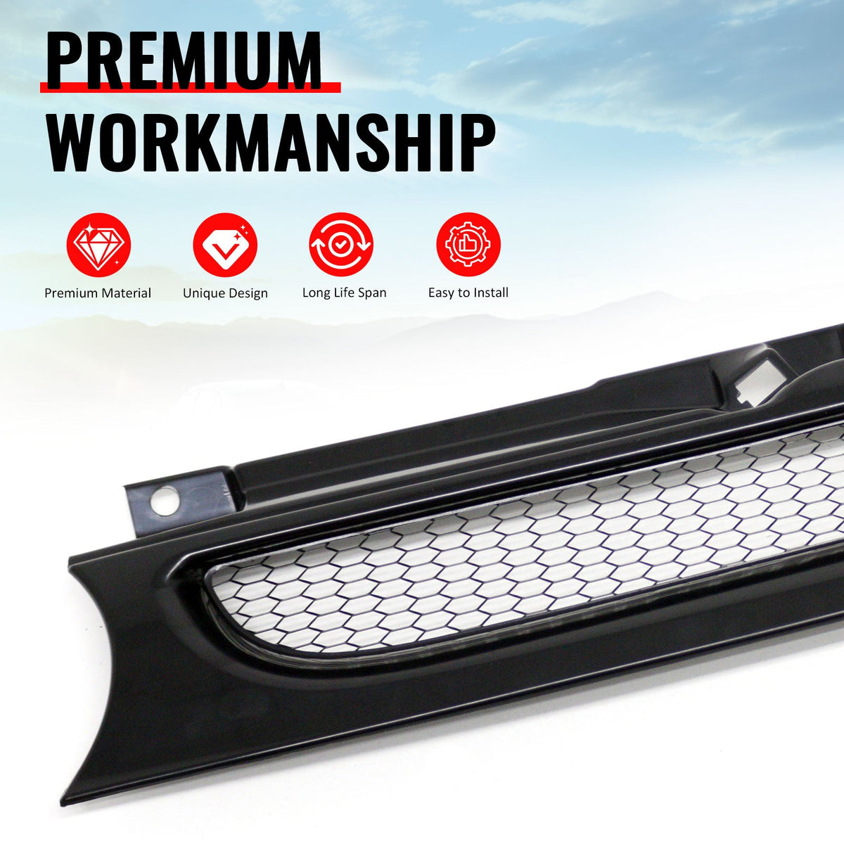 1999-2006 Volkswagen Golf/GTI/R32 MK4 Front Upper Grille Mesh Style Black Replacement Front Bumper Hood Grill