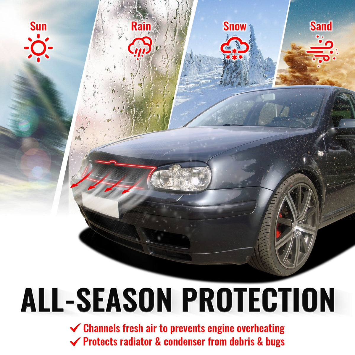 1999-2006 Volkswagen Golf/GTI/R32 MK4 Front Upper Grille Mesh Style Black Replacement Front Bumper Hood Grill
