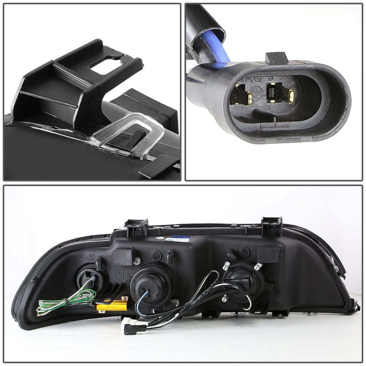 96-03 BMW 5 Series 3D Crystal Halo Projector LED Headlights Black