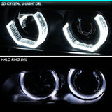 96-03 BMW 5 Series 3D Crystal Halo Projector LED Headlights Black