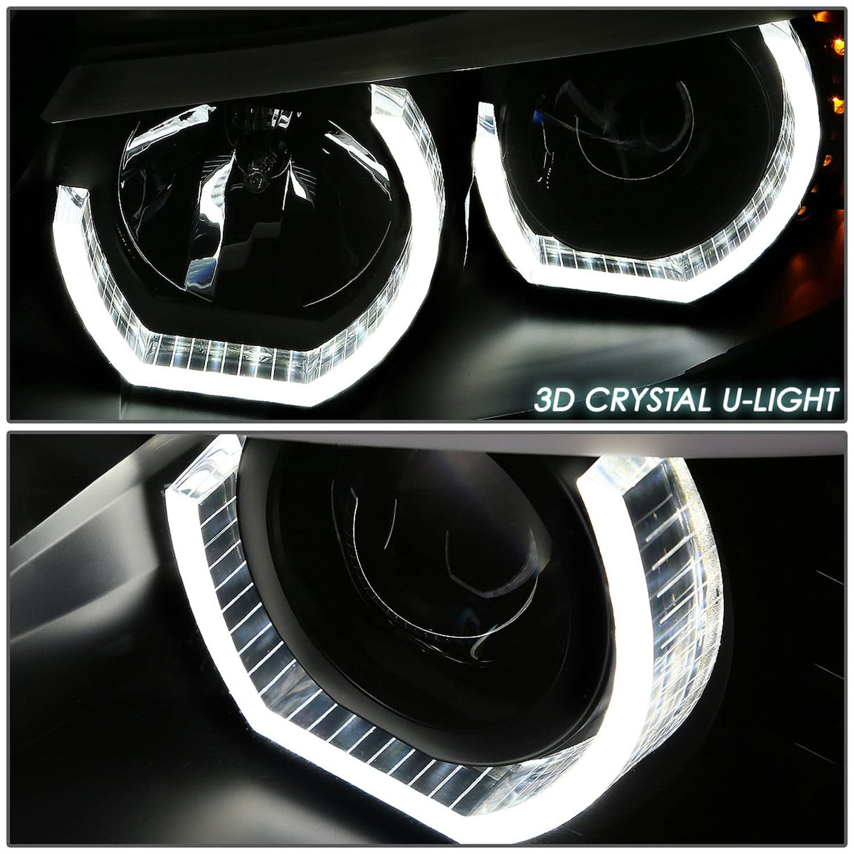 2006-2012 BMW 3-Series 3D Crystal Halo Projector LED Headlights Black