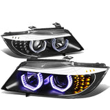 06-08 BMW 3-Series Crystal Halo Projector LED Headlights Black