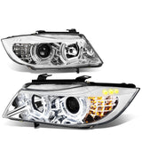06-12 BMW 3-Series E90 3D Crystal Halo Projector LED Headlights Chrome