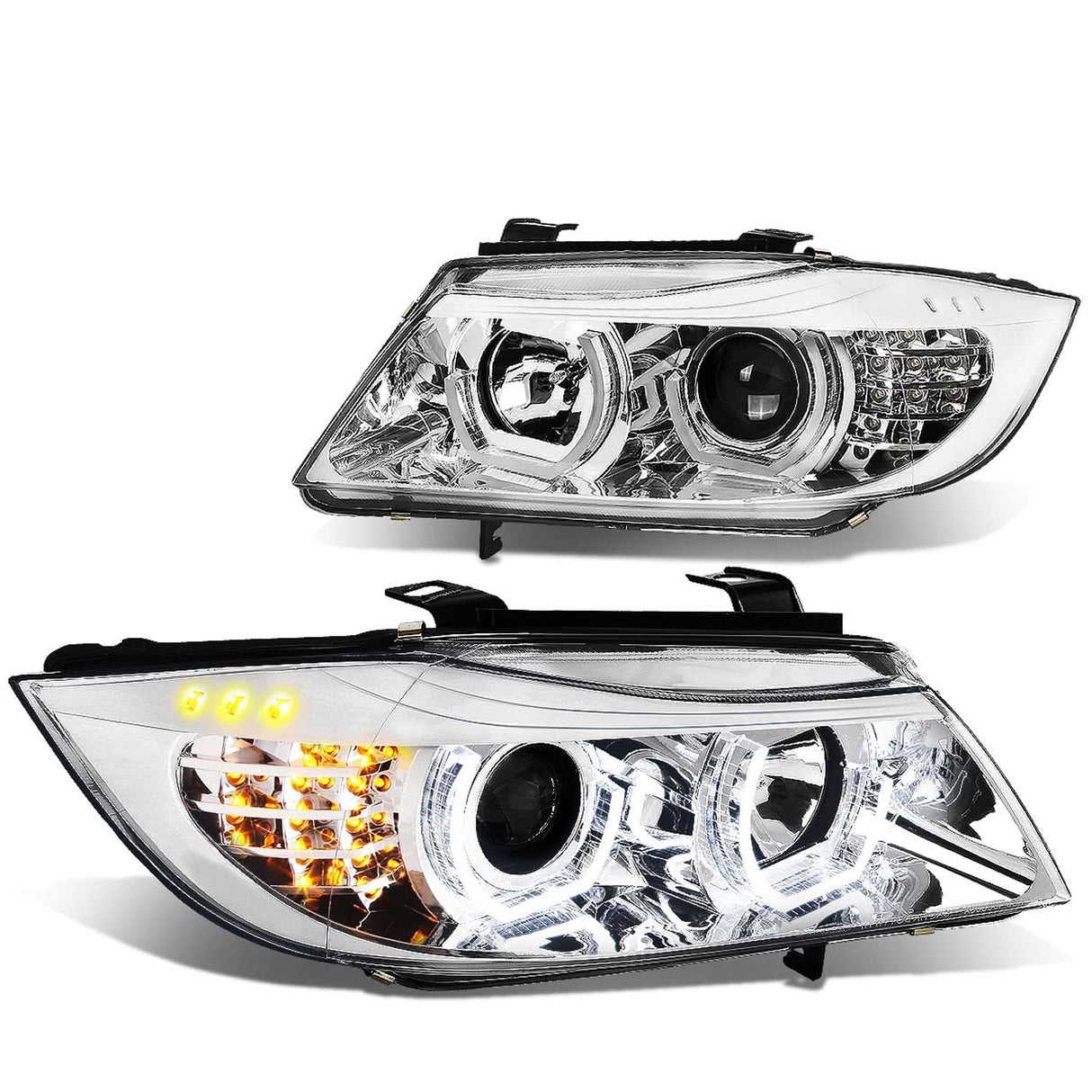 06-12 BMW 3-Series E90 3D Crystal Halo Projector LED Headlights Chrome