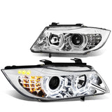06-12 BMW 3-Series E90 3D Crystal Halo Projector LED Headlights Chrome