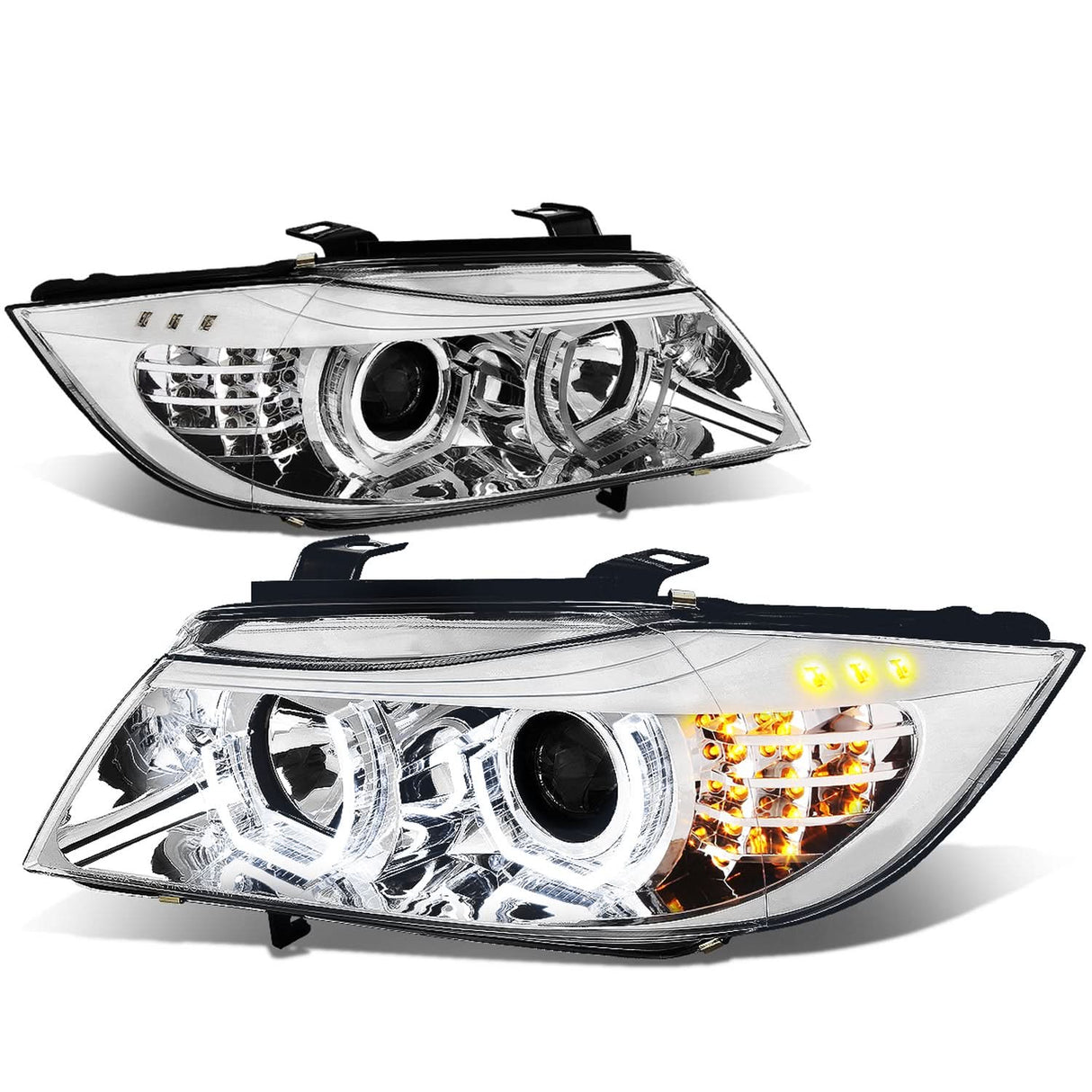 06-12 BMW 3-Series E90 3D Crystal Halo Projector LED Headlights Chrome