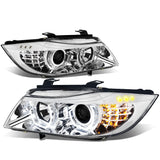 06-12 BMW 3-Series E90 3D Crystal Halo Projector LED Headlights Chrome