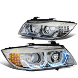 06-12 BMW 3-Series E90 3D Crystal Halo Projector LED Headlights Chrome