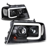 2004-2008 Ford F-150 3D LED C-Bar Headlights Black Housing Clear Corner