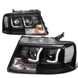 04-08 Ford F-150 3D LED J-Bar Halo Projector Headlights Black Housing