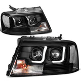 04-08 Ford F-150 3D LED J-Bar Halo Projector Headlights Black Housing
