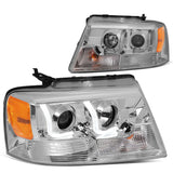 2004-2008 Ford F-150 LED J-Bar Halo Projector Headlights Chrome