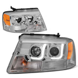 2004-2008 Ford F-150 LED J-Bar Halo Projector Headlights Chrome